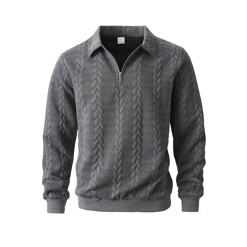 Lässiger Herren-Zopfmuster-Pullover mit halbem Reißverschluss