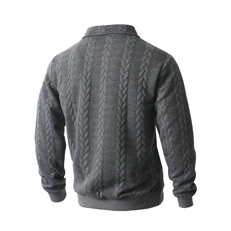 Lässiger Herren-Zopfmuster-Pullover mit halbem Reißverschluss