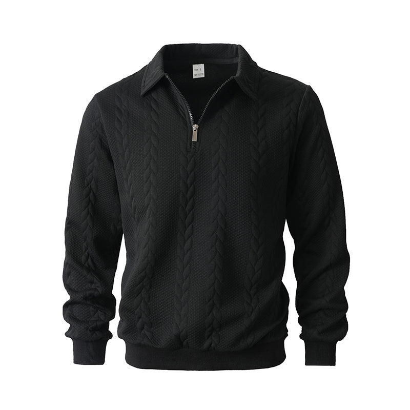 Lässiger Herren-Zopfmuster-Pullover mit halbem Reißverschluss
