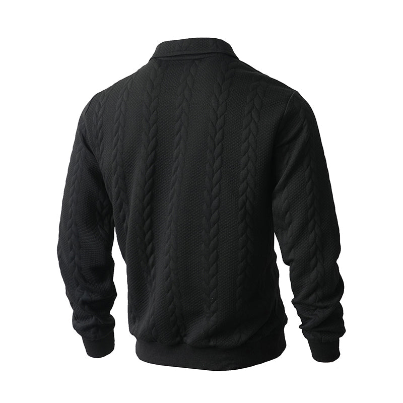 Lässiger Herren-Zopfmuster-Pullover mit halbem Reißverschluss