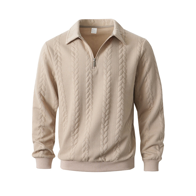 Lässiger Herren-Zopfmuster-Pullover mit halbem Reißverschluss