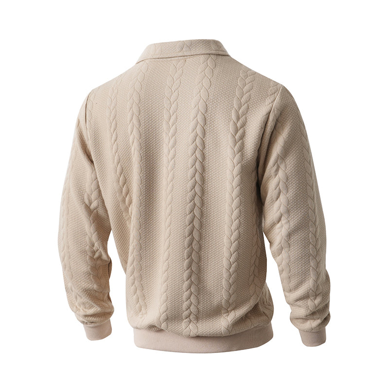 Lässiger Herren-Zopfmuster-Pullover mit halbem Reißverschluss