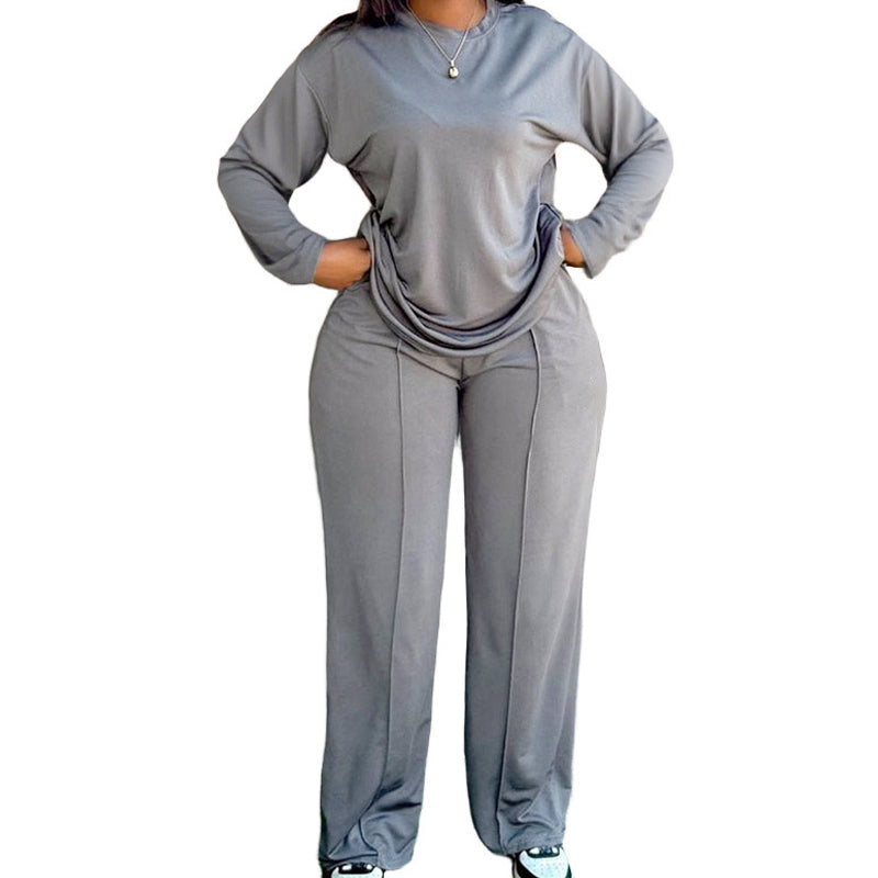 2-teiliges Set für Damen: Langarm-Oberteil und Hose mit weitem Bein