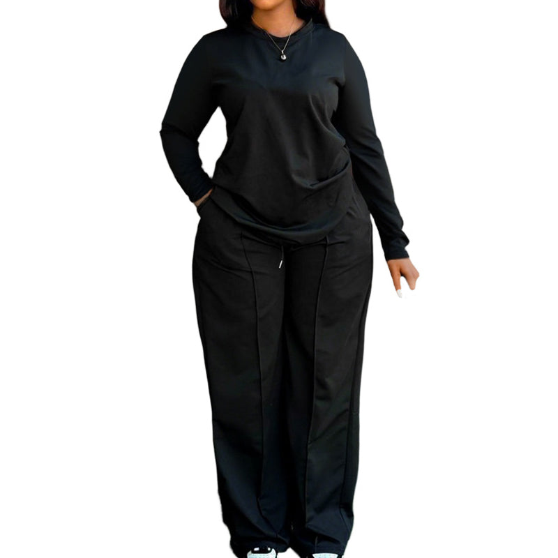 2-teiliges Set für Damen: Langarm-Oberteil und Hose mit weitem Bein
