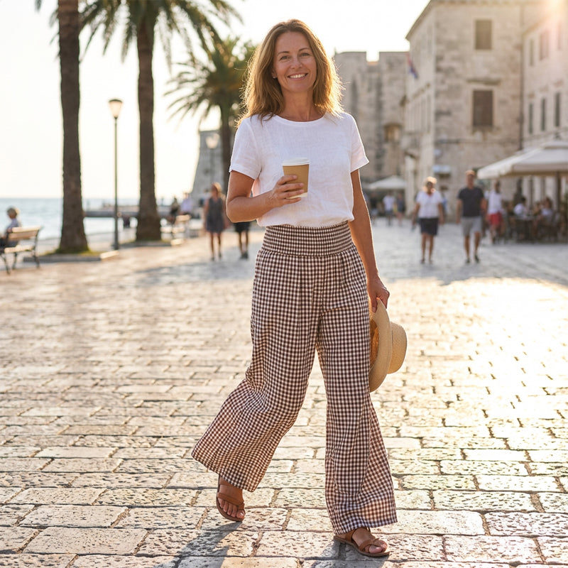 ⏳LETZTER TAG: 50% RABATT!🎁Gestreifte weit ausgestellte Hose mit hoher Taille und Taschen