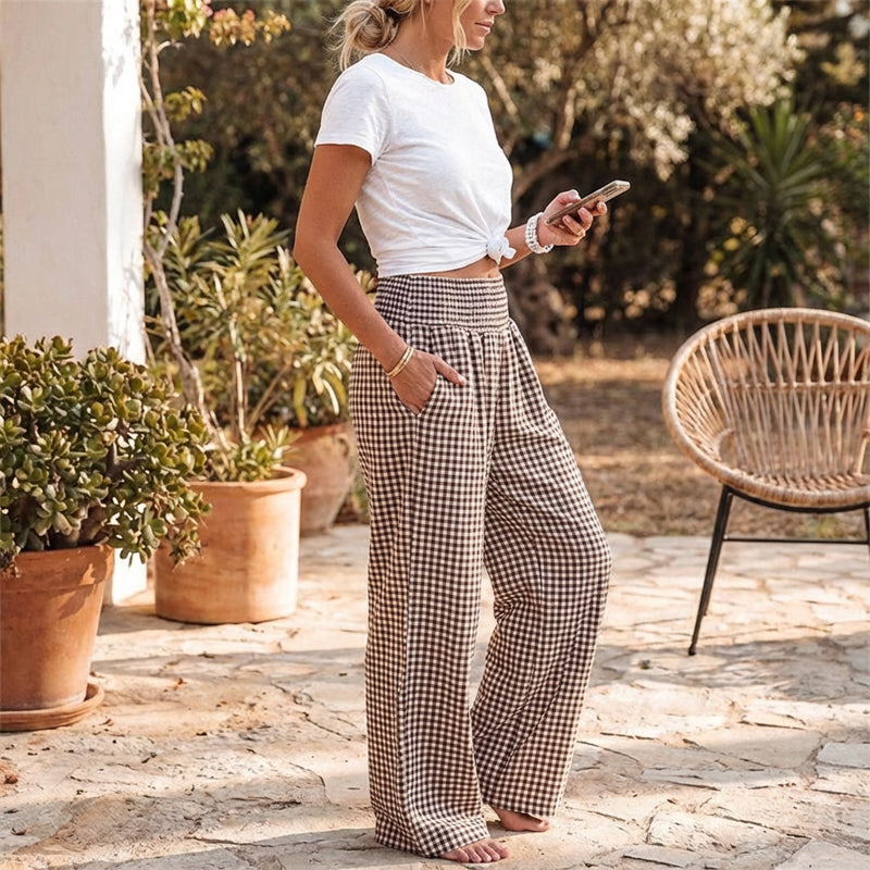 ⏳LETZTER TAG: 50% RABATT!🎁Gestreifte weit ausgestellte Hose mit hoher Taille und Taschen