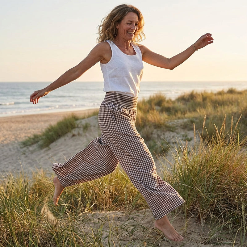 ⏳LETZTER TAG: 50% RABATT!🎁Gestreifte weit ausgestellte Hose mit hoher Taille und Taschen