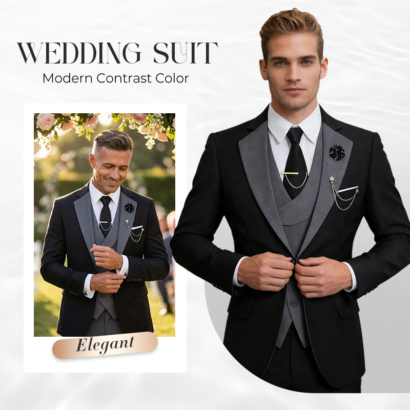 💎 50% RABATT! 💎 Moderner Hochzeitsanzug in Kontrastfarben – 3-teiliges Slim-Fit-Set in markantem Schwarz & Hellblau (8 Farben!) 👔✨