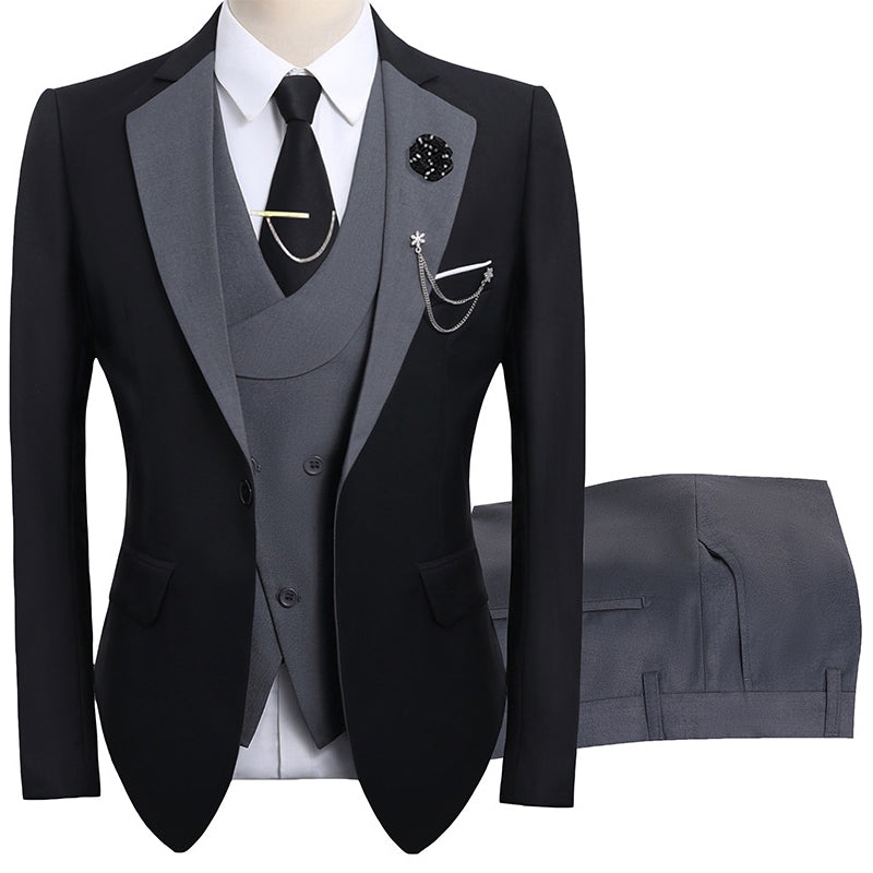 💎 50% RABATT! 💎 Moderner Hochzeitsanzug in Kontrastfarben – 3-teiliges Slim-Fit-Set in markantem Schwarz & Hellblau (8 Farben!) 👔✨