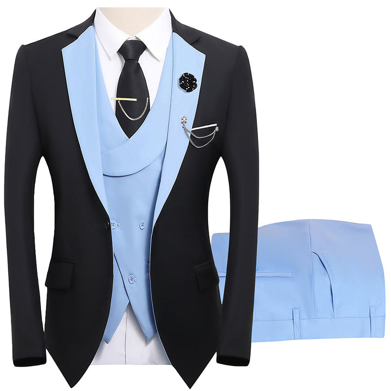 💎 50% RABATT! 💎 Moderner Hochzeitsanzug in Kontrastfarben – 3-teiliges Slim-Fit-Set in markantem Schwarz & Hellblau (8 Farben!) 👔✨