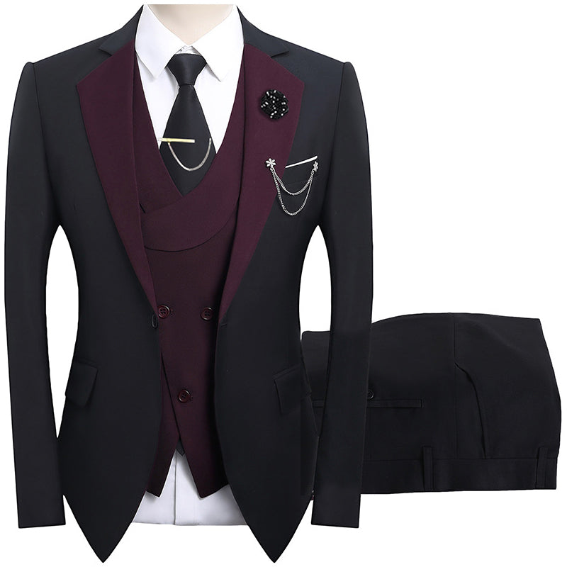 💎 50% RABATT! 💎 Moderner Hochzeitsanzug in Kontrastfarben – 3-teiliges Slim-Fit-Set in markantem Schwarz & Hellblau (8 Farben!) 👔✨