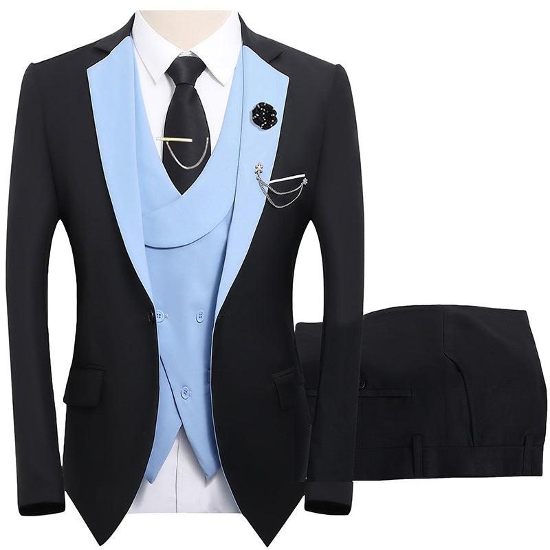 💎 50% RABATT! 💎 Moderner Hochzeitsanzug in Kontrastfarben – 3-teiliges Slim-Fit-Set in markantem Schwarz & Hellblau (8 Farben!) 👔✨