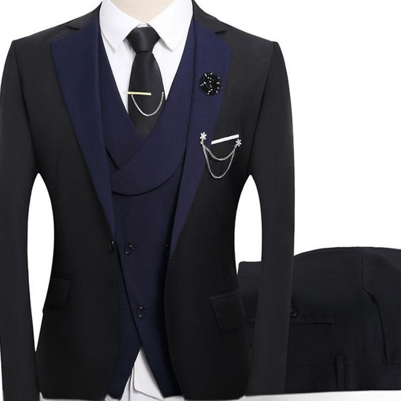 💎 50% RABATT! 💎 Moderner Hochzeitsanzug in Kontrastfarben – 3-teiliges Slim-Fit-Set in markantem Schwarz & Hellblau (8 Farben!) 👔✨