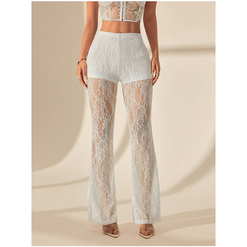 👖 51 % RABATT! 🌞 Elegante ausgestellte Spitzenhose mit High-Waist-Design