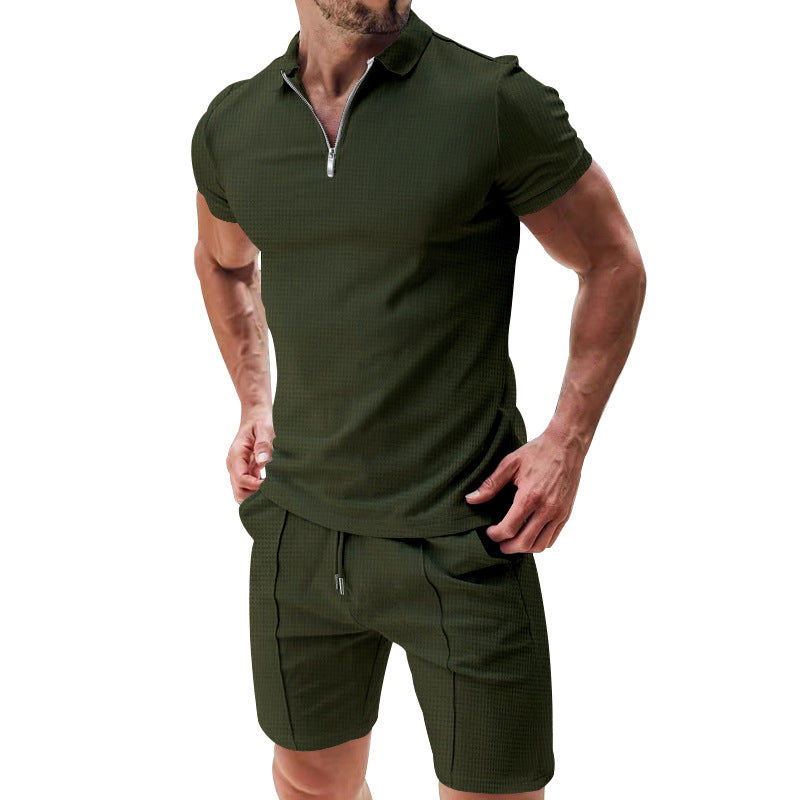 Sommerliches Freizeit-Set mit Zip-Neck-Shirt und Shorts