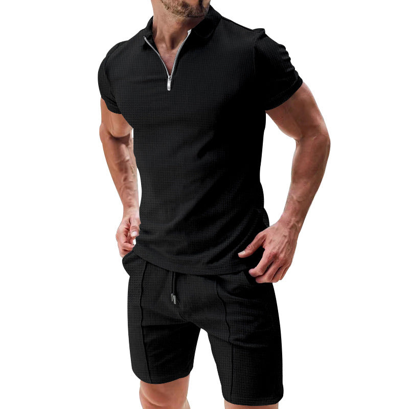 Sommerliches Freizeit-Set mit Zip-Neck-Shirt und Shorts