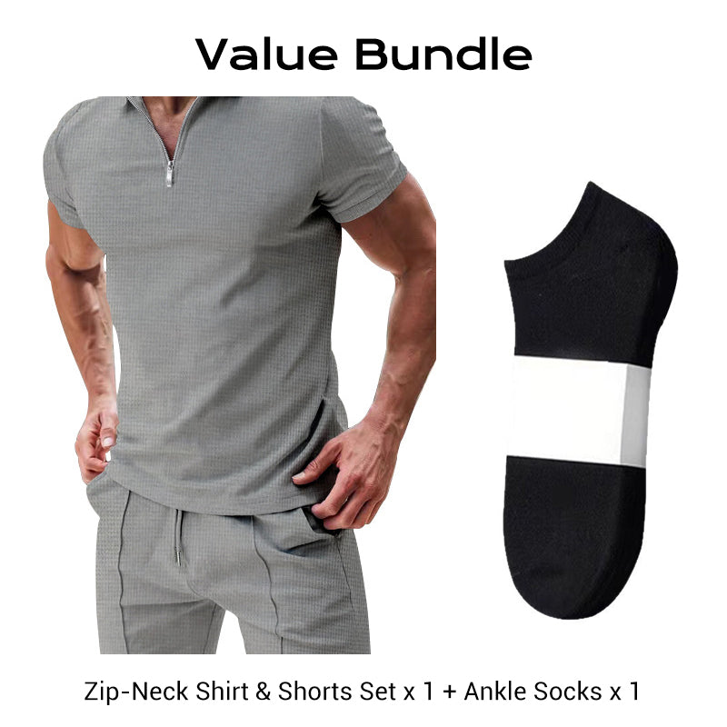 Sommerliches Freizeit-Set mit Zip-Neck-Shirt und Shorts