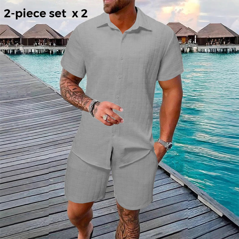 🥳2026 HOT SALE🥳💞Über 50.000 verkauft!💥👴 🍻50% RABATT! Herren Jacquard-Hemd & Shorts Set – Komfortable Passform für warme Tage! Atmungsaktiver Stoff, kein Bügeln erforderlich. Perfekt für den Garten oder den Strand. ☀️🌿