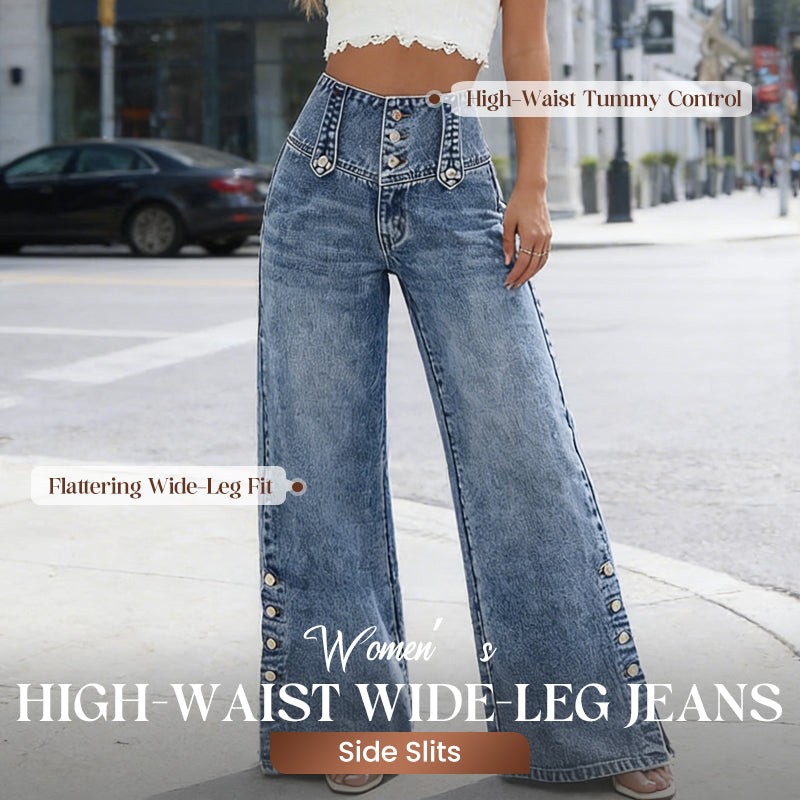 💐 50 % RABATT! Weite High-Waist-Jeans – angesagte Seitenschlitze & müheloser Style 👖✨【Flash Sale】