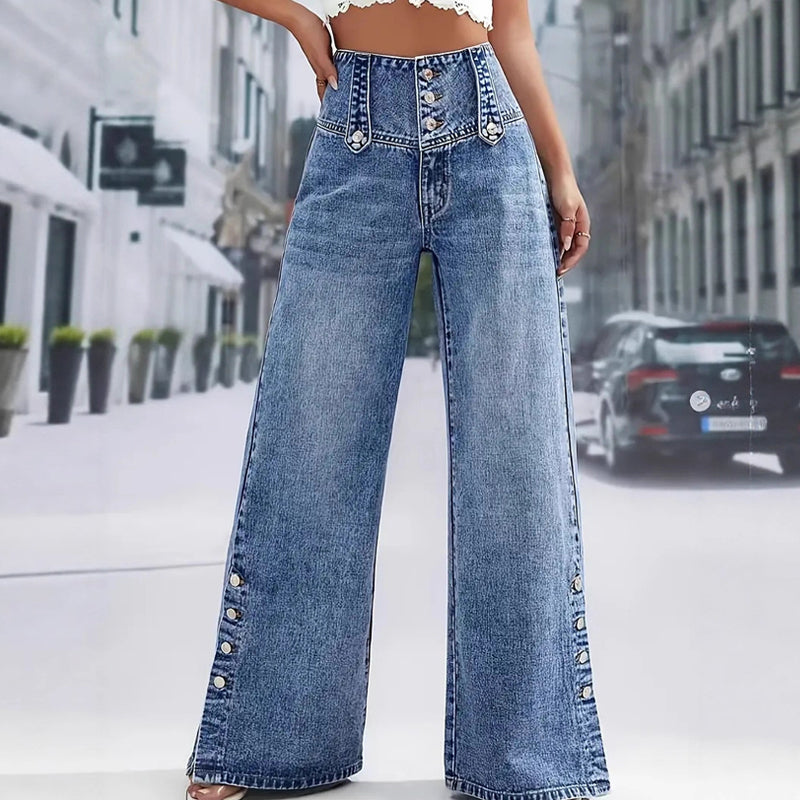 💐 50 % RABATT! Weite High-Waist-Jeans – angesagte Seitenschlitze & müheloser Style 👖✨【Flash Sale】