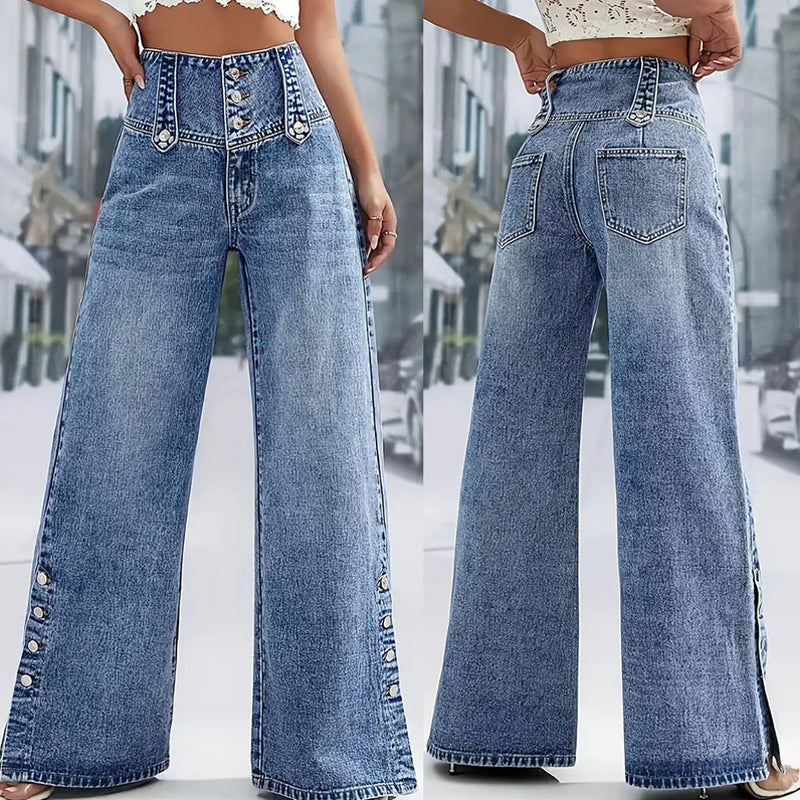 💐 50 % RABATT! Weite High-Waist-Jeans – angesagte Seitenschlitze & müheloser Style 👖✨【Flash Sale】