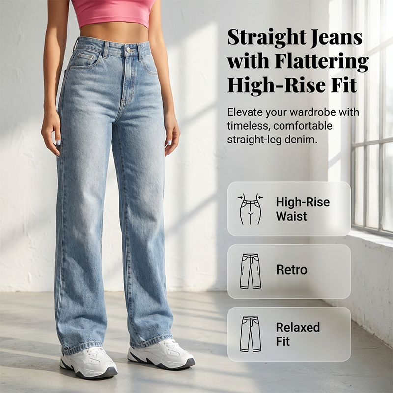 ✨ JETZT 50% RABATT! 👖 Damen Jeans mit hoher Taille und geradem Bein – verlängert das Bein & perfekte Passform! 🤎
